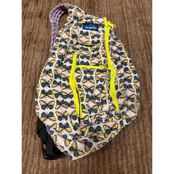 Kavu‎ Rope Sling Bag Butterfly Print Yellow Accents Casual Backpack - Picture 1 of 4